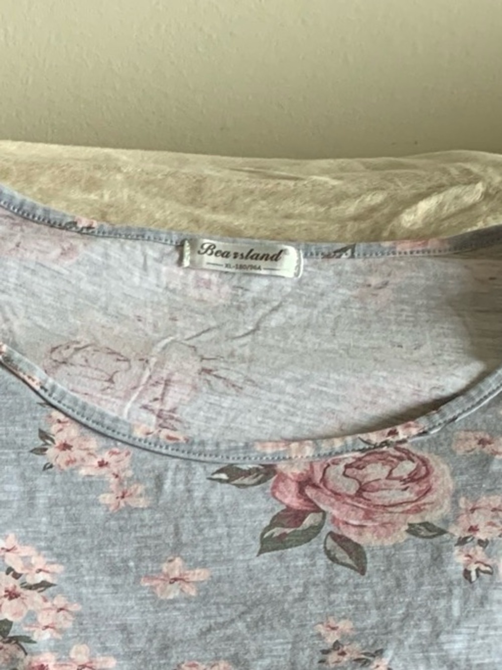 Bearsland Heather blue nursing top with Pink Rose Print - Picture 2 of 3